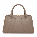 Varila Women's Leather Top Handle Satchel Handbag Taupe